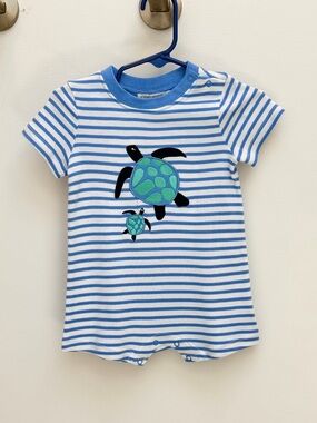 Adventurewear Striped Blue & White Turtle Baby Romper